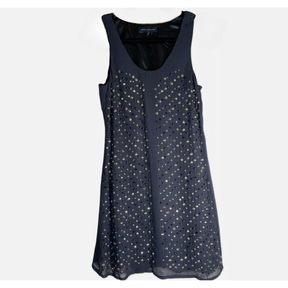 French Connection Beaded Studded Navy Blue Shift Dress